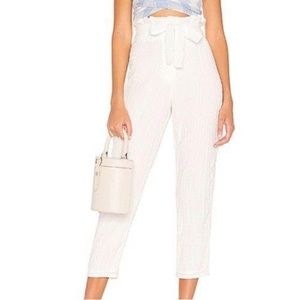 Lovers + friends Irving white paper bag high waisted pants with tie belt.